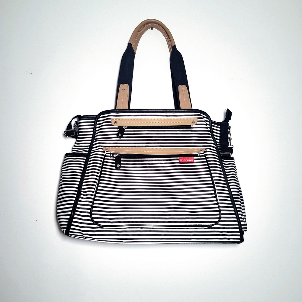 Skip hop Grand Central take it all black and white striped diaper baby bag